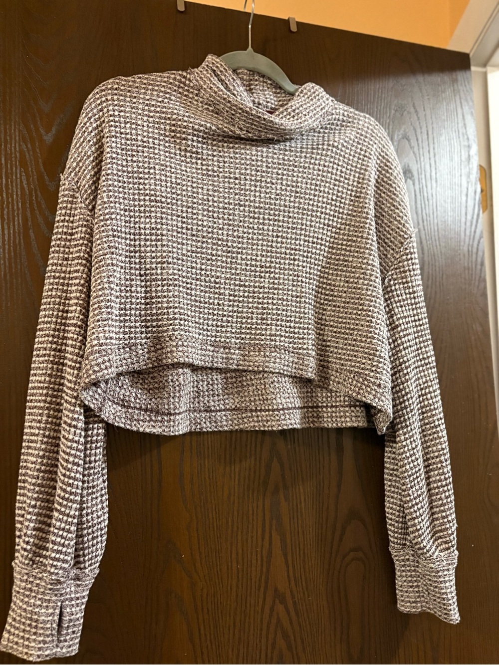 Free People Cropped Waffle-Knit Funnel Neck Sweater - Taupe